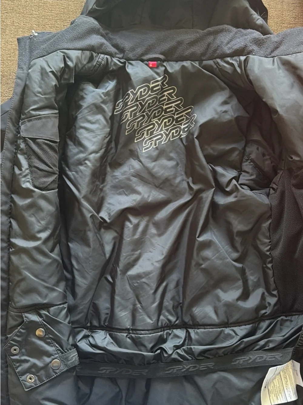 Spyder Kids Black Hooded Puffer Jacket with White Logo